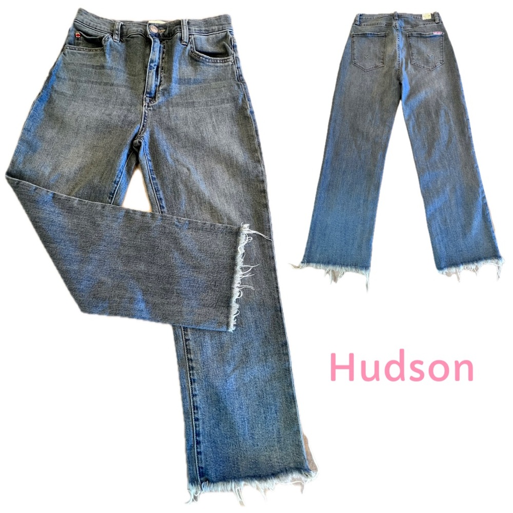 Hudson Noa High Rise Straight Crop Frayed Hem Light Blue Jean Sz 26
